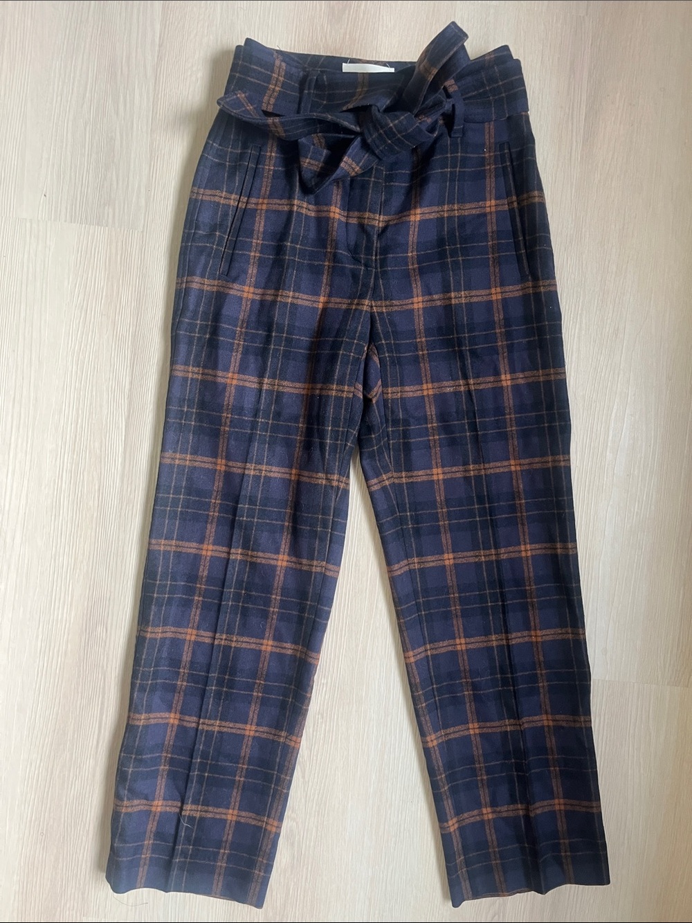 Aritzia Wilfred Plaid Wool Pants with Tie Waist